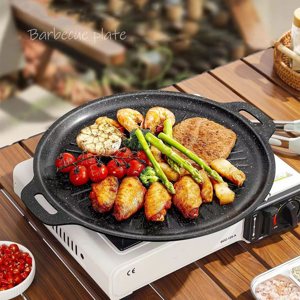 Kitchen Outdoor Camping - 34 センチメートル屋外バーベキューグリルパンノンスティックベーキングトレイ韓国バーベキューロースティググリルプレートキャンプポットフライパンキッチン調理器具