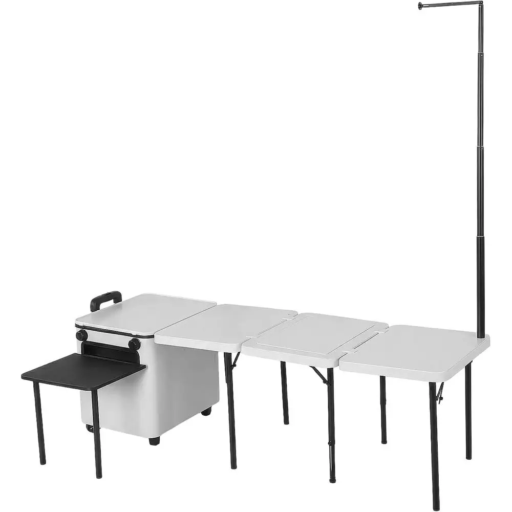 Kitchen Outdoor Camping - 持ち運び可能な折りたたみ式キャンプキッチンステーション（ホイール、ライトポール、バーベキュー付き）、屋外、ビーチ、屋内調理用