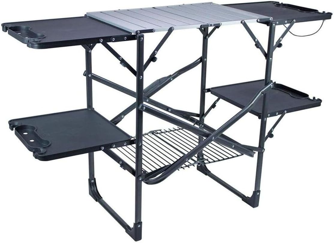 Kitchen Outdoor Camping - スリム折りたたみ式ポータブルキャンプキッチンテーブル、耐熱トップサイドシェルフ、収納ラック、ペーパータオルホルダー、ピクニックや屋外調理用クックステーション（ブラック）