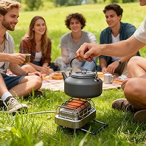 Outdoor Camping Gas Stove - ポータブル2in1キャンプ用ヒーター＆ストーブ、アウトドアガスバーナー、料理、ハイキング、ピクニック、BBQ用、2000W 360 ° 放射熱 3モード