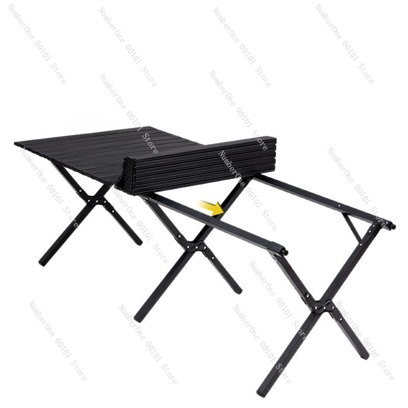 Outdoor Camping Chairs Folding - ポータブル屋外折りたたみキャンプテーブルと椅子セットロールアップスラットピクニックティーテーブル軽量アルミニウム合金ポータブルデスク
