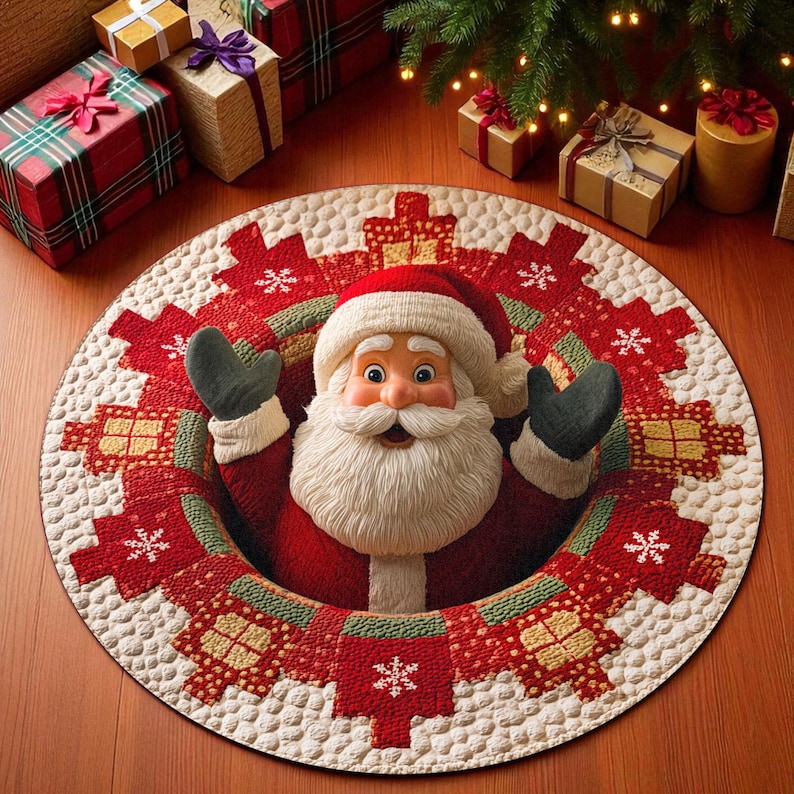 Outdoor Camping Decor Ideas - クリスマス サンタクロース ラウンド ドアマット、ウェルカム ホリデー マット、室内用ラグ装飾、家庭用、お祝いのクリスマスギフトアイデア