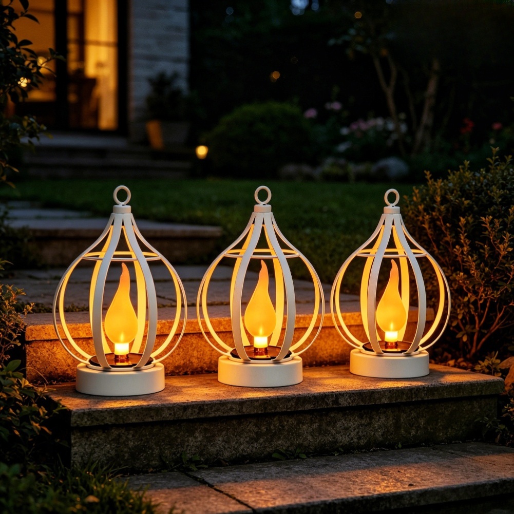 Camping Solar Lantern - 屋外用ソーラーランタン IP65防水、揺らめく炎効果付き、吊り下げフック付き、キャンプ、庭、パティオ用装飾ライト