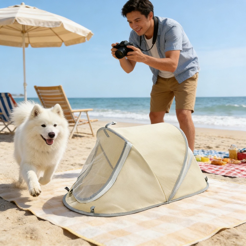 Outdoor Camping Dog Fence - 新しいポータブルポップアップドッグテント、屋外日よけペットハウス、通気性のある防水ドッグベッド（小型犬・中型犬用）