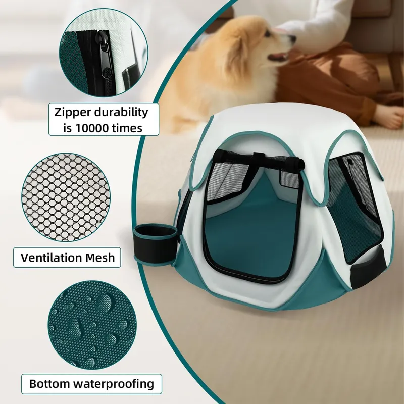 Outdoor Camping Dog Kennel - ポータブル折りたたみペットキャリア小型犬猫ウサギ子犬旅行ケージ屋外キャンプ通気性メッシュソフトサイドクレートケネル