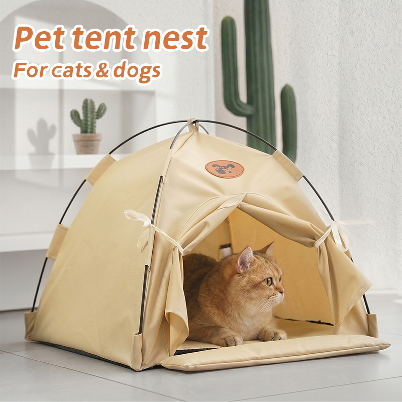 Outdoor Camping Dog Fence - 猫と犬用のペットテントベッド、両面マット付き半密閉型オックスフォード生地シェルター、ポータブルキャンプスタイルの屋外用ベッド