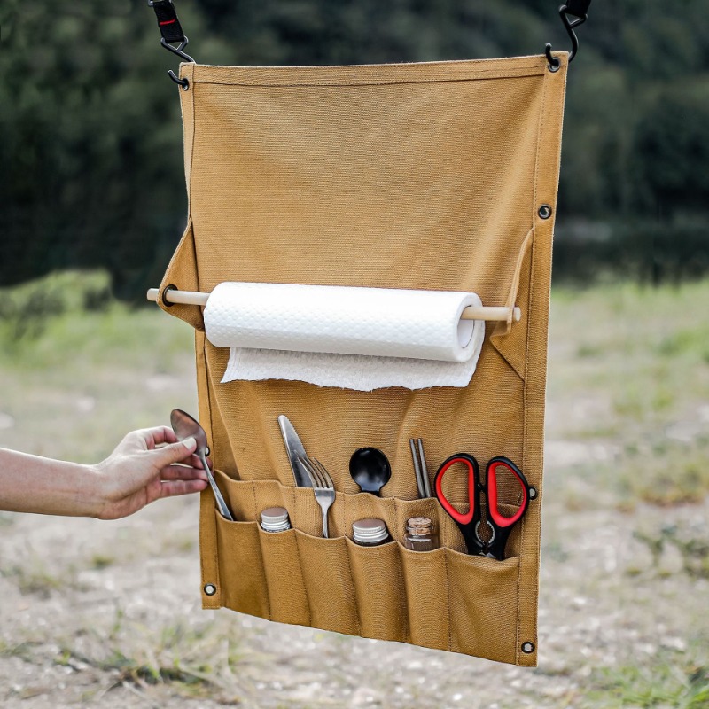 Outdoor Camping Wallpaper - 壁に取り付けられたキャンバス用品オーガナイザー、紙タオルオーガナイザー、ピクニックハイキングアクセサリー、屋外キャンプ用品