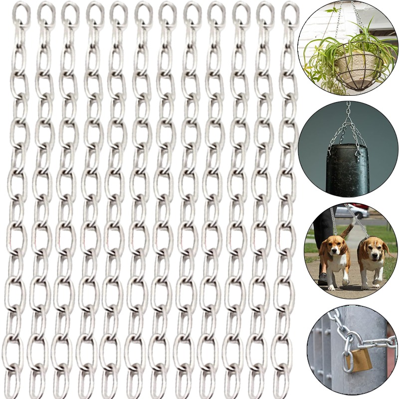 Outdoor Camping Dog Fence - ステンレス鋼チェーン スリングロングループチェーン 軽量ロック式牽引チェーン アウトドアキャンプ用 吊り下げフェンス ペット犬用