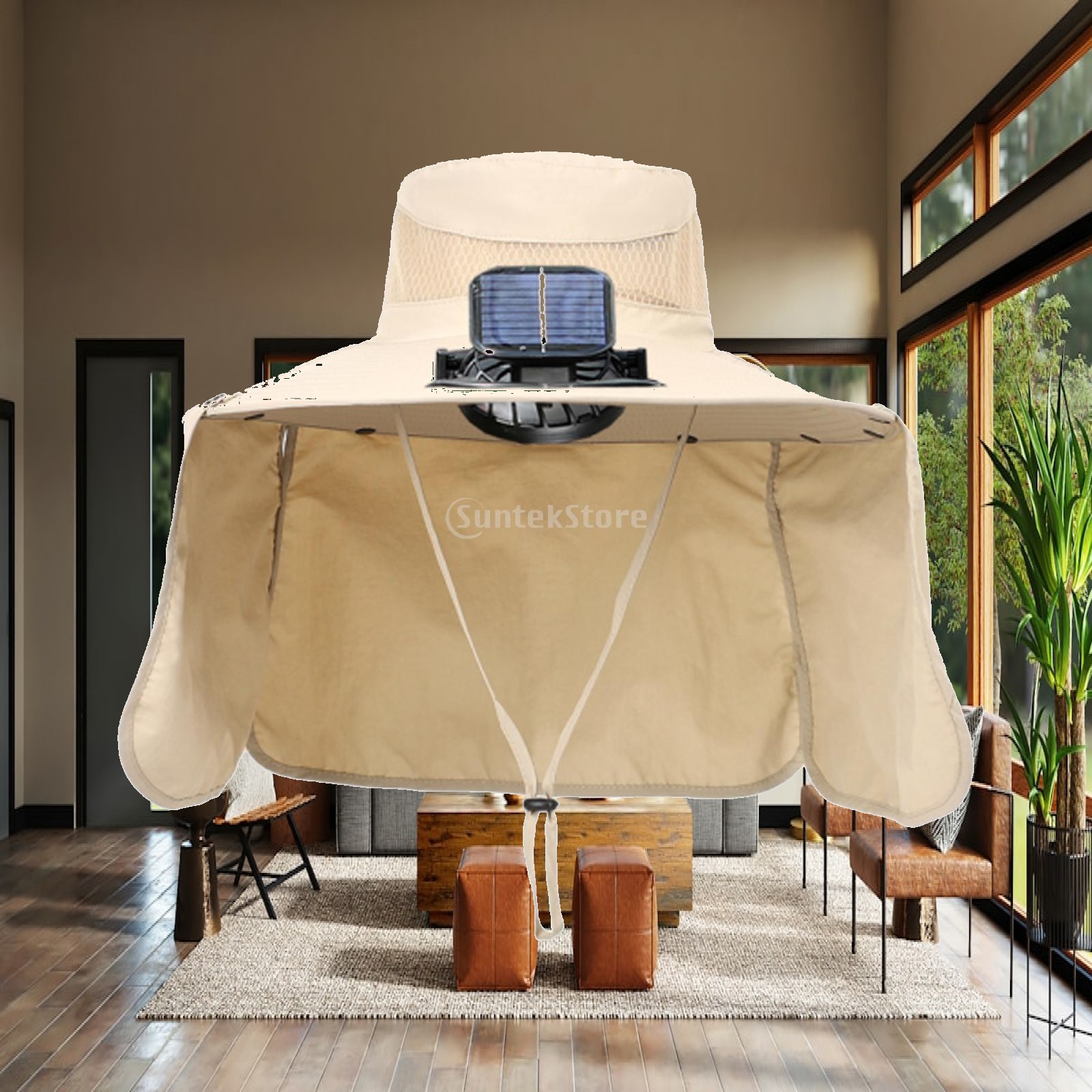 Outdoor Camping Show - ファン冷却帽子 ソーラーファンハット 調節可能な広いつば 3段階速度調整 通気性のあるサンハット 夏用