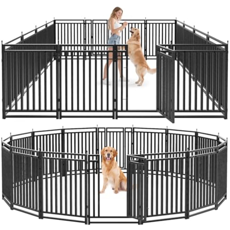 Outdoor Camping Dog Kennel - 屋外用犬用フェンス、庭用犬用プレイペン、屋内用、高さ40インチ、16枚パネル、ポータブル子犬用プレイペン、RVキャンプ用犬小屋、ブラックシルバー