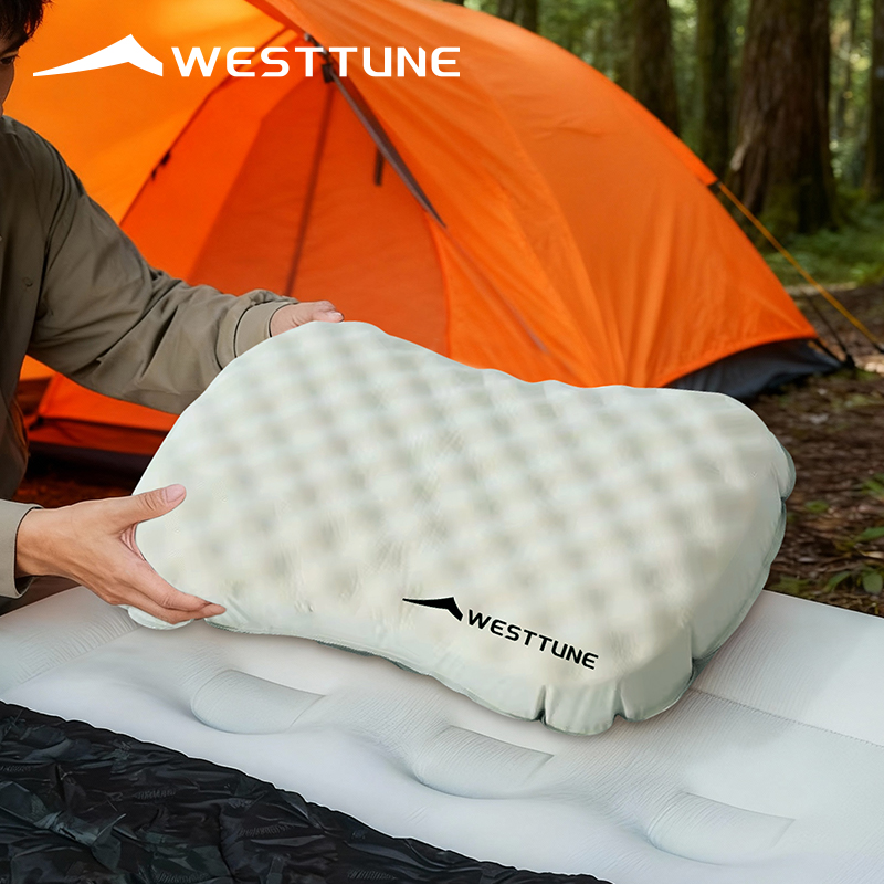 Camp Pillow Compressible - WESTTUNE キャンプ用インフレータブル枕 ポータブル圧縮折りたたみ式アイスシルキー枕 アウトドア旅行用枕 首腰サポート用