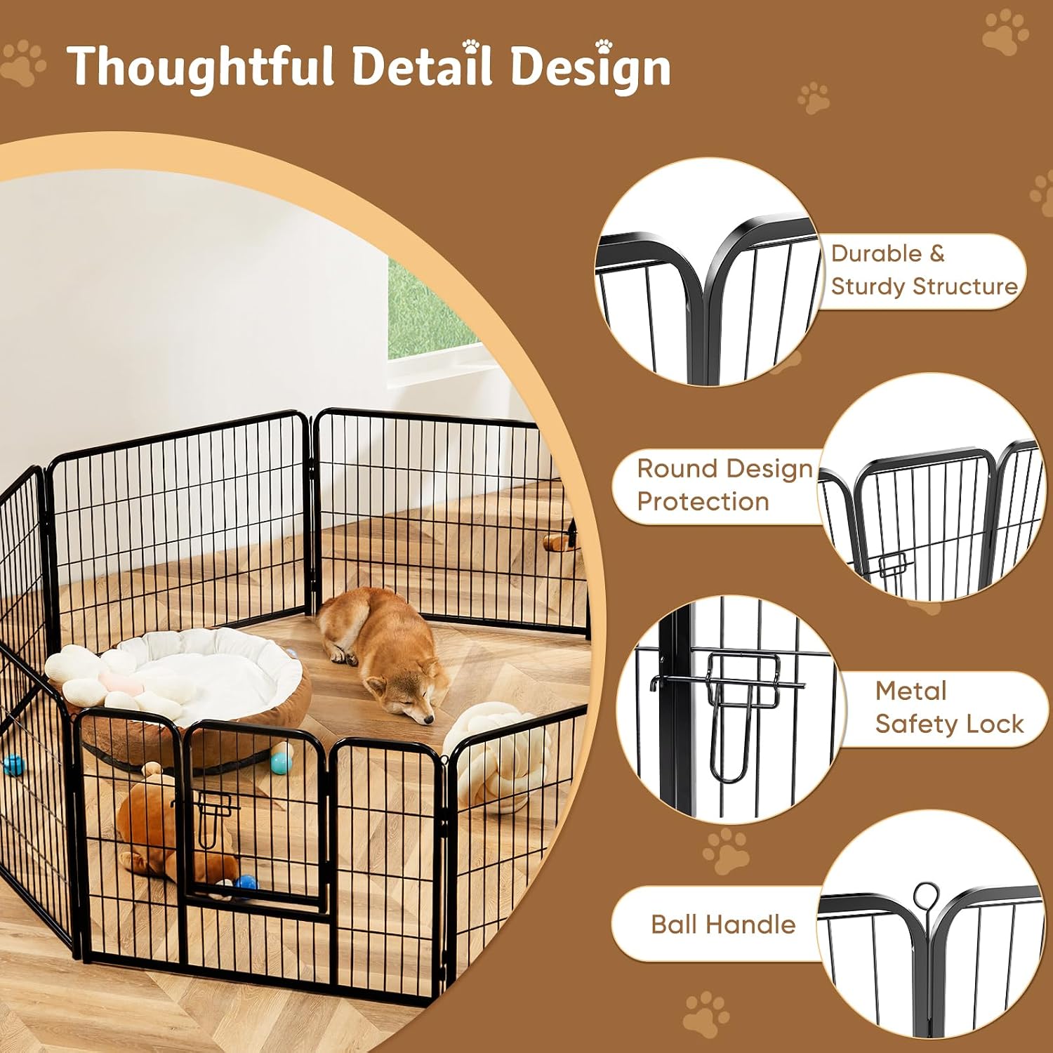 32インチメタルドッグプレイペン、8パネル折りたたみ式ペット - Outdoor Camping Dog Fence のレビューと価格
