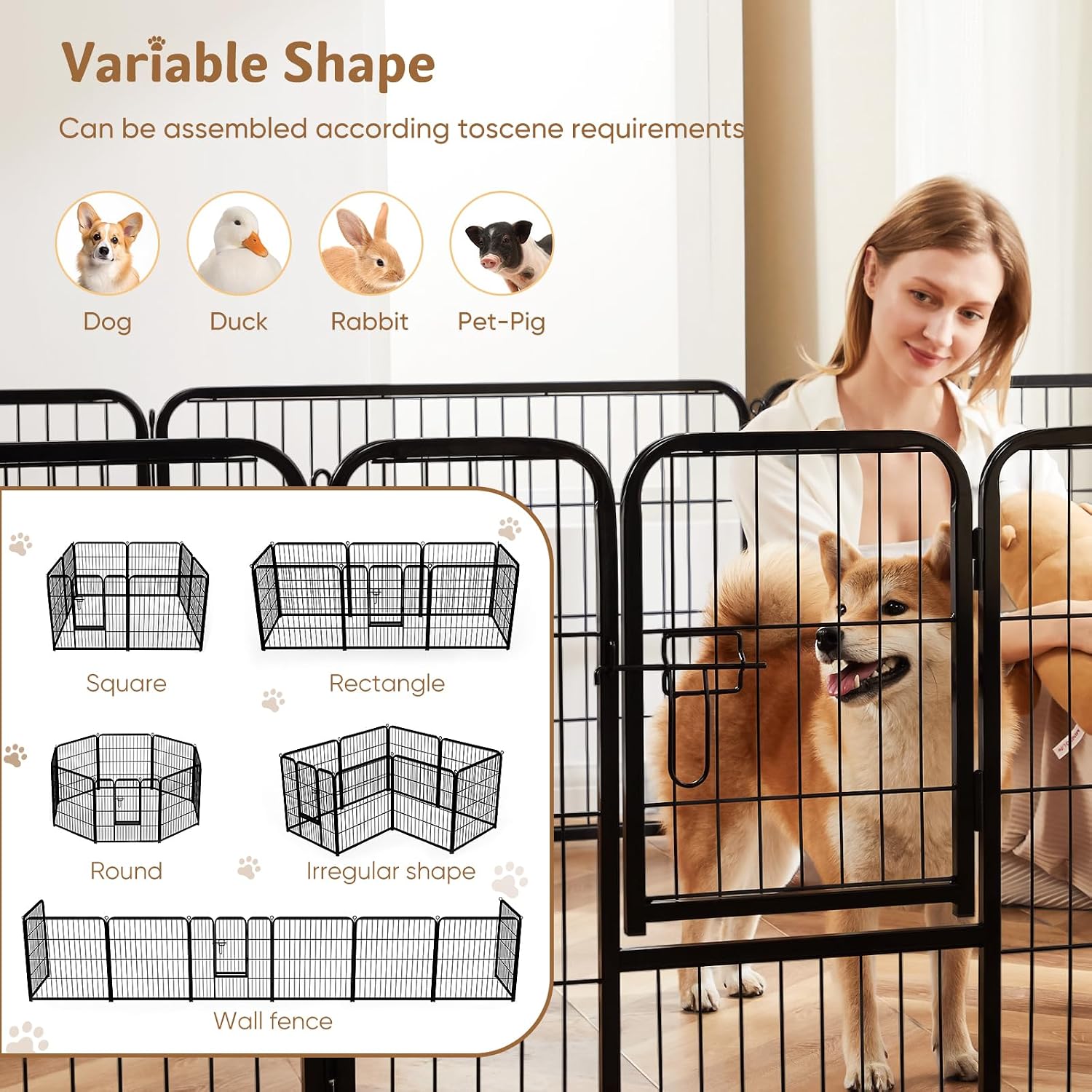 32インチメタルドッグプレイペン、8パネル折りたたみ式ペット - Outdoor Camping Dog Fence のレビューと価格