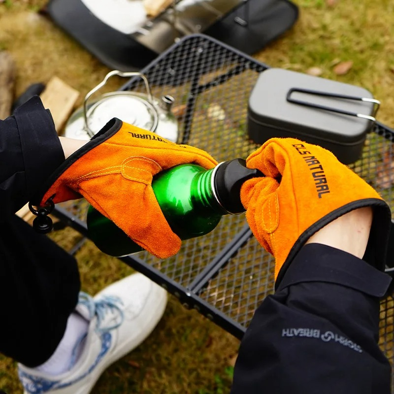 耐熱バーベキューグローブ牛革キャンプ用火事用手袋滑り止めグリ - Outdoor Camping Bbq のレビューと価格