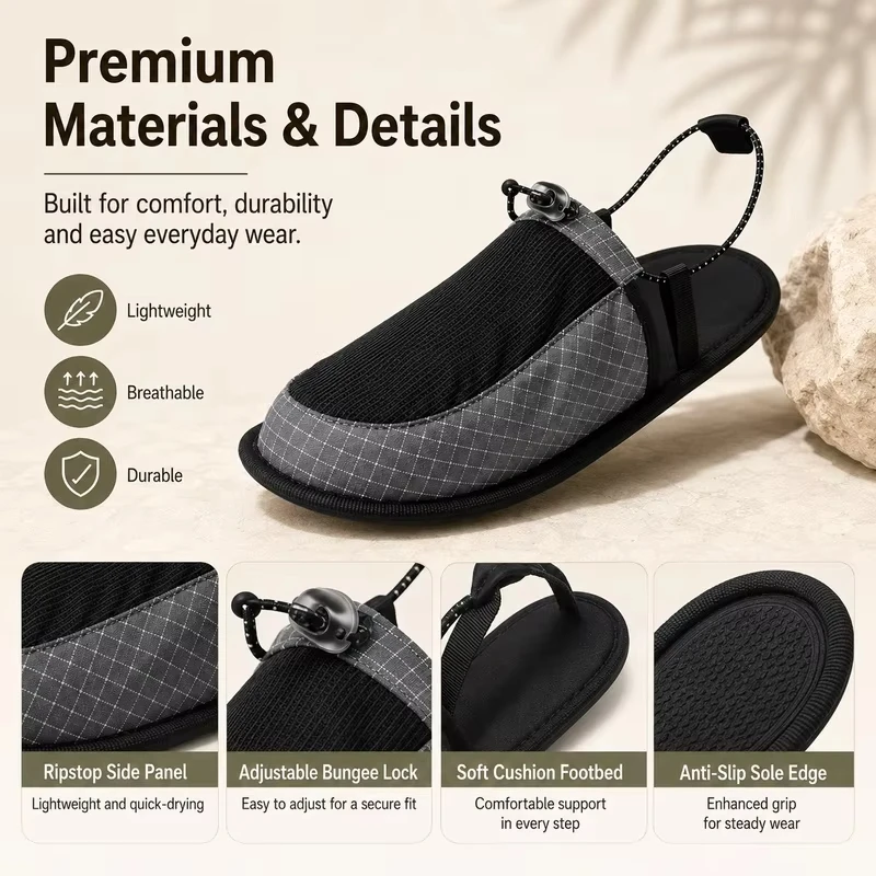 超軽量折りたたみ式アウトドアキャンプスリッパ 男女兼用 速乾 - Outdoor Camping Slippers のレビューと価格