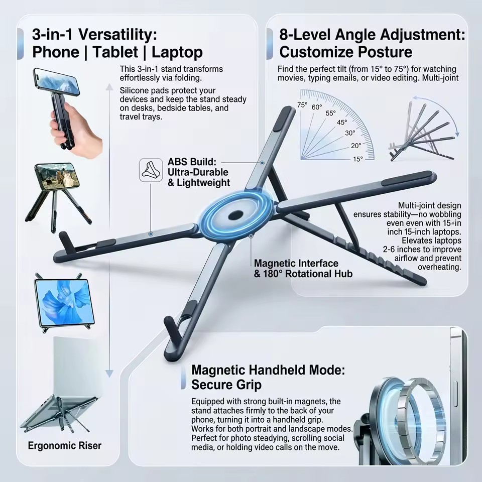 携帯電話用マグネット式ホルダー＆自撮り棒 3-in-1 折り - Outdoor Camping Table のレビューと価格