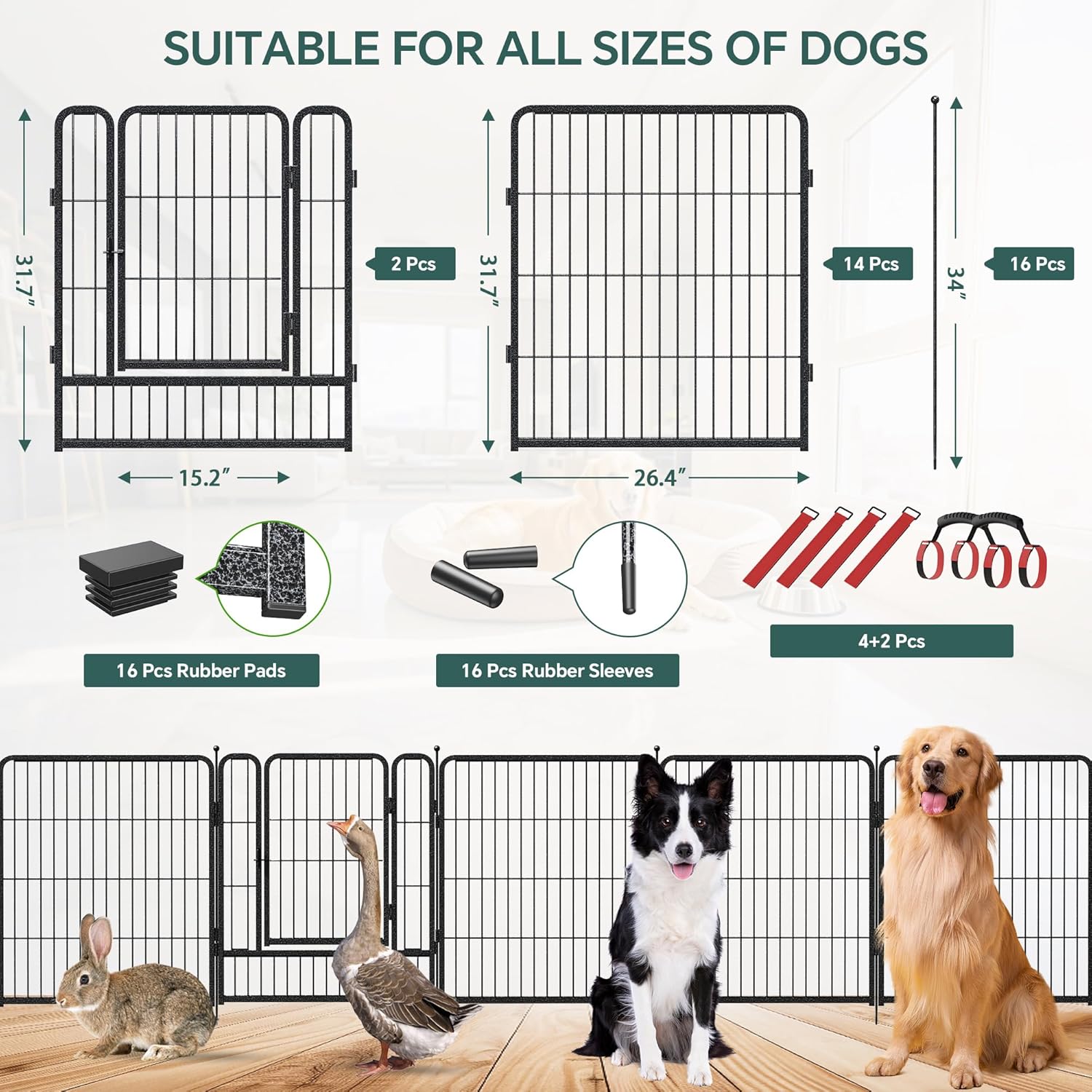 16枚パネル、高さ32インチの犬用プレイペン、屋内外用エクサ - Outdoor Camping Dog Fence のレビューと価格