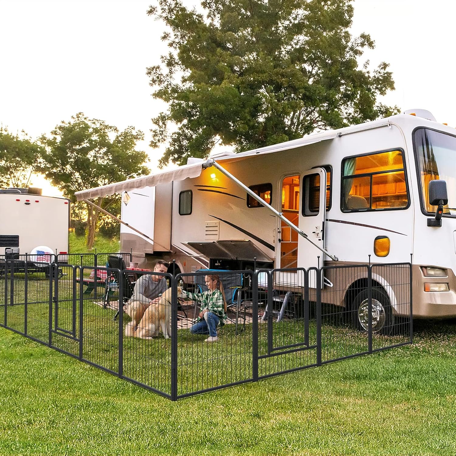 16枚パネル、高さ32インチの犬用プレイペン、屋内外用エクサ - Outdoor Camping Dog Fence のレビューと価格