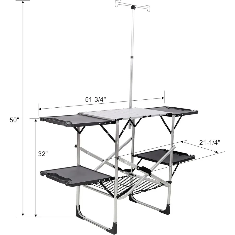 耐熱トップ、4つのサイドテーブル、収納、ランプポスト付きのポ - Kitchen Outdoor Camping のレビューと価格