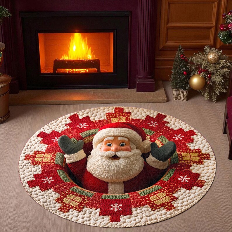 クリスマス サンタクロース ラウンド ドアマット、ウェルカム - Outdoor Camping Decor Ideas のレビューと価格