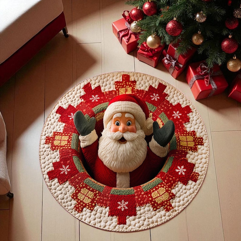 クリスマス サンタクロース ラウンド ドアマット、ウェルカム - Outdoor Camping Decor Ideas のレビューと価格
