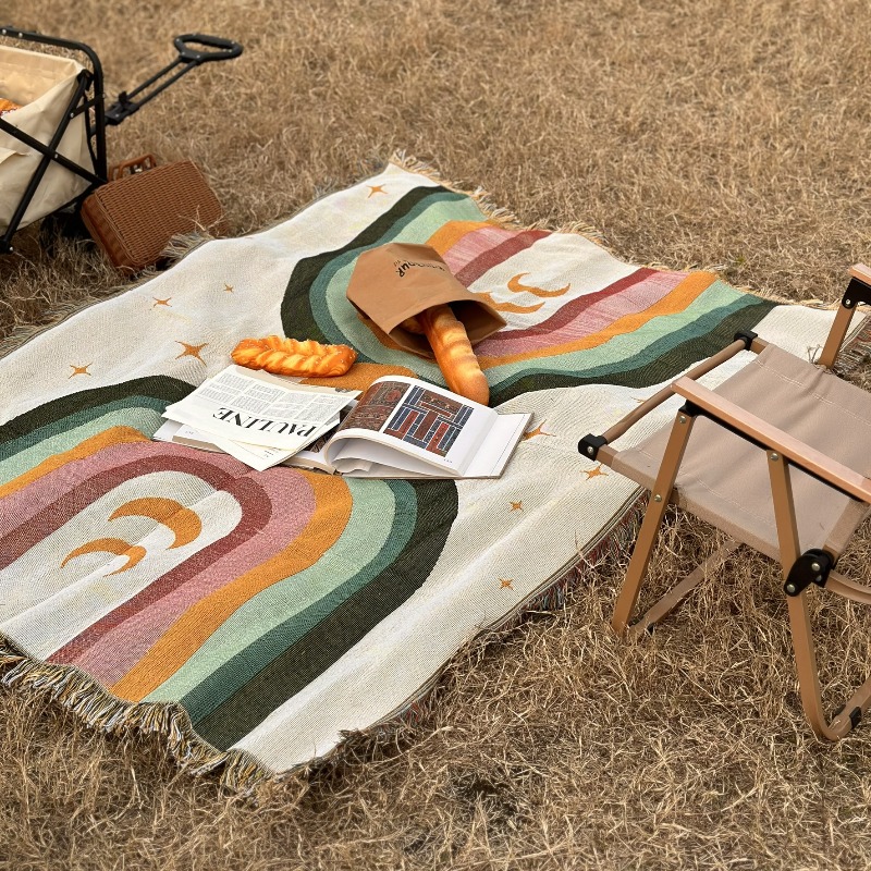 極厚の柔らかいレインボーストライプブランケット ビーチピクニ - Outdoor Camping Decor Ideas のレビューと価格