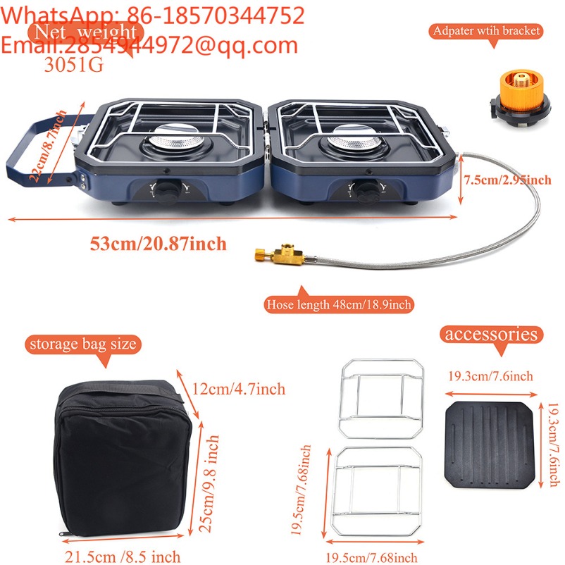 デュアルバーナー式ポータブル折りたたみガスストーブ ステンレ - Outdoor Camping Gas Stove のレビューと価格