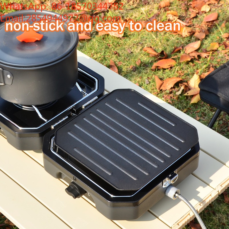 デュアルバーナー式ポータブル折りたたみガスストーブ ステンレ - Outdoor Camping Gas Stove のレビューと価格