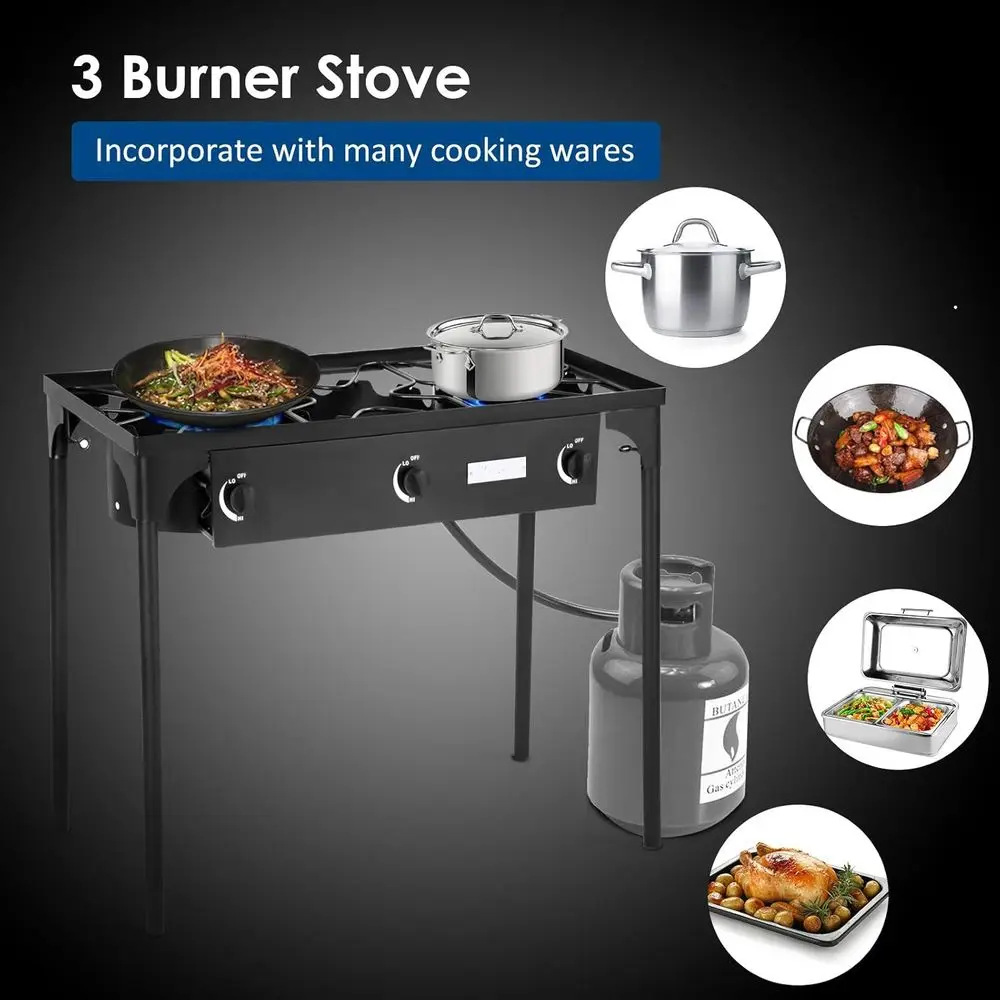 ポータブル3バーナー式プロパンガスコンロ（取り外し可能な脚付 - Outdoor Camping Gas Stove のレビューと価格